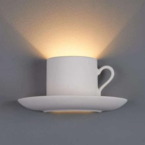 TEKHOME Applique da Parete in Gesso Design Tazza con Piattino, Attacco G9, Verniciabile, Luce Decorativa per Soggiorno e Camera – GS-E85