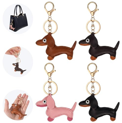 HJZHII 4 Stück Schlüsselanhänger Dackel Leder Glücksbringer Dackel Deko | Anhänger Süße Welpe Hundetasche Anhänger Keychain Geschenke für Handtasche Rucksack Dekoration Lieblingsmensch Geburtstag