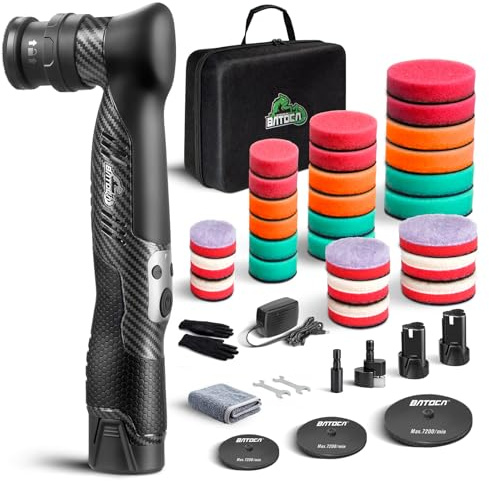 BATOCA S5 Cordless Mini Car Polisher Buffer Sander Dual Action Rotary Polishing Machine for Car Motorcycle Detailing Polish Buffing 1inch 2inch 3inch Polishing Pad Kit with 2x 12V Battery 2000-5500RPM