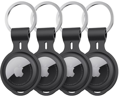 4 Pack Case Compatible with Apple AirTags Holder Keychain Shockproof Silicone for Air Tags Keys Luggage Pets Backpack Secure Fit Anti Loss Durable Metal Key Rings Protective Cover Tracker Accessories