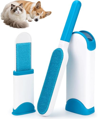 Zuuyye Tierhaarentferner, Hundehaare Entfernen & Katzenhaare Entfernen, Wiederverwendbare Fusselbürste & Fusselrolle für Tierhaare, Haarentferner für Kleidung & Möbel, Doppelseitig (Blau)