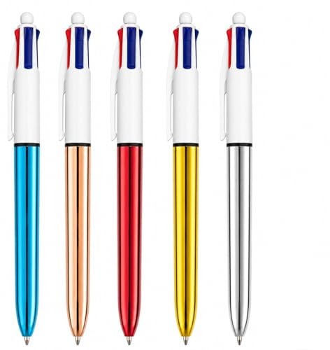 Luminor Peak 4 Colours Pens Pack of 5 Multicoloured Pen 4-in-1 Retractable Ballpoint Pens 1.0mm Medium Point Smooth Writing Ink for School Office Home Learners Teachers Daily Note-Taking Journaling