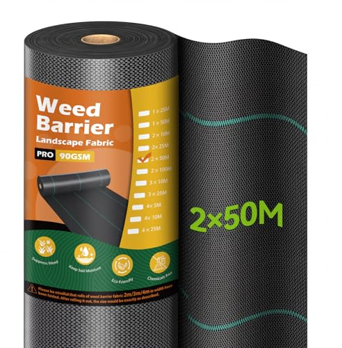 iropro Malla Antihierbas, 2 * 50m, Malla contra Malas Hierbas, Tela Geotextil para Control de Maleza, 100m² Tela Antihierbas, Lona antimalezas jardín, Protección césped Artificial, Anti-UV