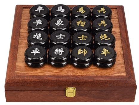 Jade Chinesisches Schachspiel, tragbares Xiangqi-Reisespielset mit Holzkiste und Lederschachbrett for Strategie-Brettspiele for 2 Spieler