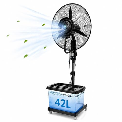 YDkjwjw Ventilador de nebulización industrial con tanque de 42L, ventilador de pie oscilante 90°, alta velocidad para terrazas, almacenes y comercios