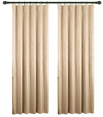 WOLTU Gardinen 2er Set, Vorhänge Blickdicht mit Kräuselband, 250g/m² Schwere Thermovorhang Kälteschutz, Damast Optik lichtundurchlässig für Wohnzimmer Schlafzimmer, 135x245 cm Champanger