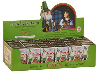 Rudolphs Schatzkiste Zubehör Verkaufsdisplay Knox Mini-Räucherkerzen Weihrauch, 30 Schachteln à 24 Stück Breite x Höhe x Tiefe 25 cmx6 cmx11 cm NEU Erzgebirge Räucherkegel