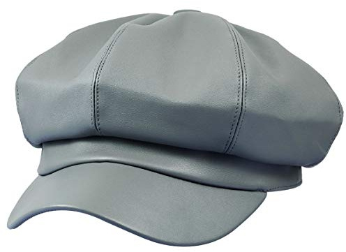Sportmusies 8 Panels Newsboy Caps for Women, PU Leather Cabbie Painter Hat Gatsby Ivy Beret Cap, Grey