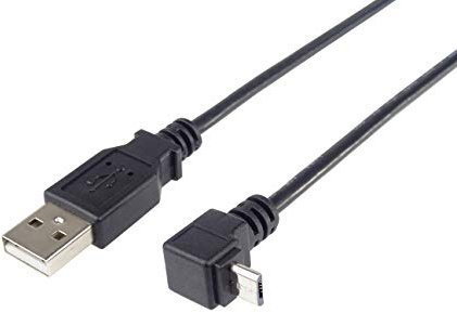 PremiumCord Cable de Conexión USB - Micro USB 2m, Macho a Macho Curvado 90°, Cable de Datos de Alta Velocidad 480Mbit/s, 5 Pines, 2X Blindados, AWG28, Color Negro, 2m