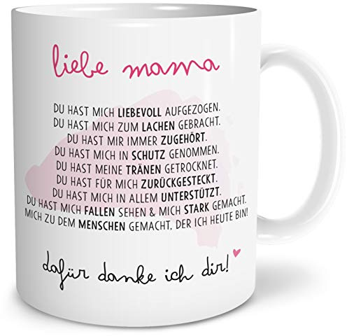 OWLBOOK® Danke Mama Tasse mit Spruch | Geschenke für Mama zum Geburtstag Weihnachten als Geburtstagsgeschenk Weihnachtsgeschenke | Kaffeetasse aus Keramik 300 ml
