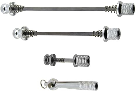 Add-One - Kit Serrages Antivol pour Vélo | Collier de Selle + Blocages Roues Avant/Arrière avec Clé | Axe de 5mm pour Axes Creux 9/10 mm - Longueurs : Avant 140 mm, Arrière 175 mm, Selle 50 mm