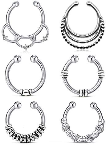 Crdifu 6er Fake Nasenpiercing Septum Nasenring Set Chirurgenstahl Kein Piercing Nase Ring Schmuck Silber