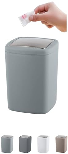 WK Barcelona Square Small Swing Waste/Bathroom/Cosmetics/Table Top Bin (Light Grey, 3 Ltr)