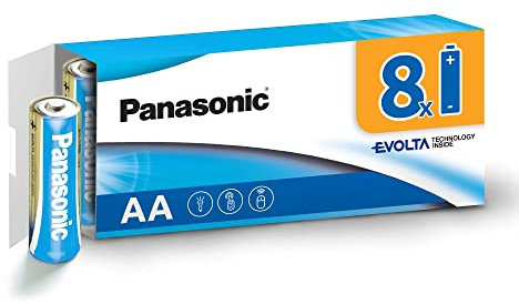 Piles Panasonic AA EVOLTA Technology Inside, paquet de 8 piles alcalines, AA Mignon LR6, 1,5V, emballage sans plastique, pile fiable et performante