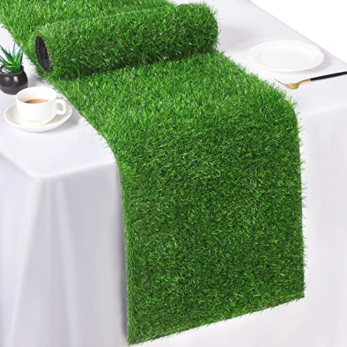 TURSTIN Artificial Grass Table Runners 14 x 72 Inch Green Grass Tabletop Synthetic Grass Carpet Rug Table Decorations for Spring Summer, Wedding, Birthday Party Decor