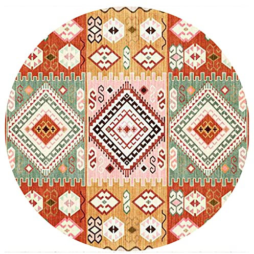 Designer Teppich Rund Kurzflor Moderner Orientteppich Klassisch Gemustert Ornamente für Wohnzimmer Schlafzimmer KinderzimmerMehrfarbiges orange gelbes grünes Patchwork,Round ø200cm