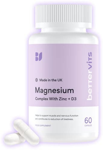 Bettervits Magnesium Glycinate Complex with Citrate, Malate, Zinc & Vitamin D3 | Magnesium Supplements for Muscle Recovery, Heart Health & Sleep Support - High Absorption | 60 Capsules