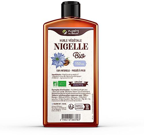 Huile de NIGELLE Bio 150 ml - Planète au Naturel - Pure, Naturelle et Pressée à froid - Alimentaire - Cheveux, Corps, Ongles