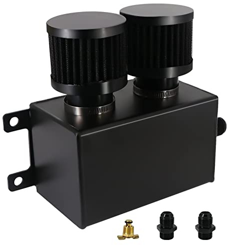 BOMLING 1.2L Universal Alumium AN10 Twin Baffle Dual Filter Engine Oil Catch Can Tank Reservoir Tank Can Breather Kit(Black-1200ml)