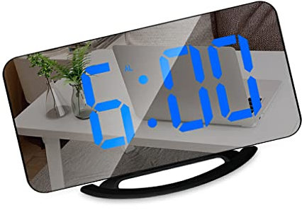 Ailan Projektor Digitaler Wecker Elektronische LED Laterne Automatischer Nachttischlampen Schminkspiegel Projektionsuhren, Schwarzes, blaues Licht