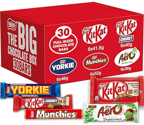 Nestlé Big Chocolate Box 30 Bars – Chocolate Bars Multipack, Assorted Chocolates Gift Box with KitKat, Aero, Yorkie & Munchies