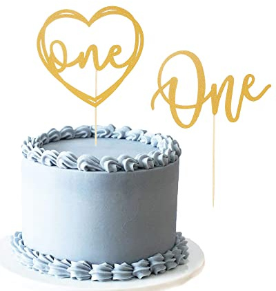 Cake Topper for 1st Birthday - Glitter Golden Wedding First Anniversary Cake Decorating Supplies, Baby Photo Booth Props Cake Toppe