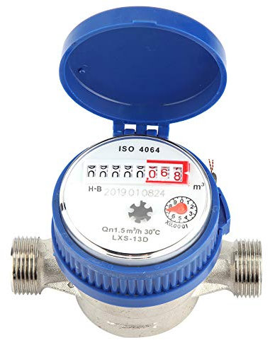 JMorCO Mechanischer Wasserzähler, 1,5 m³/h 0–40 ℃ 15 mm 1/2 Zoll Kupfer-Wasserdurchflussmesser Wasserzähler