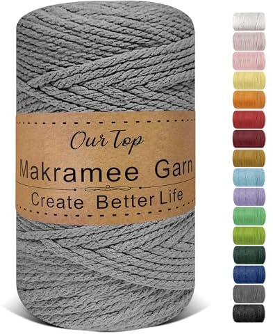 OurTop Premium Makramee Garn Grau, 5mm x 110m Macrame Cord Makramee Schnur Makramee Kordel, Garn für DIY Handwerk, Weben Dekoration, Hängepflanze Pflanze Aufhänger