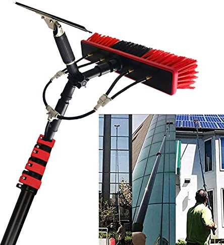 Window Cleaning Rod, Water-Fed Telescopic Brush Squeegee Water/Hose Window Cleaning Brush Equipment For Cleaning Photovoltaic And Solar Panels - 30ft (9m),35cmbrushhead-12M/39FT