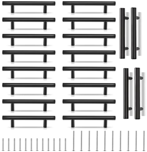CYEER 20 Pack Black Kitchen Handles 96mm Hole Center, Matt Black Drawer Cupboard Door Handles, Stainless Steel T Bar Wardrobe Cabinet Pull Handle for Kitchen Bathroom Drawer, Overall Length:150mm