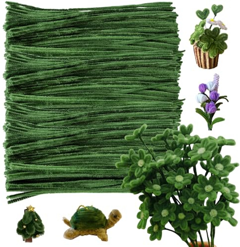 OMIGA 300 Piezas Limpiapipas Limpiapipas Manualidades Esponjoso Limpia Pipas para Manualidades Limpiapipas Verde para Decoración Navideña Manualidades de Pascua 6mm x 30cm