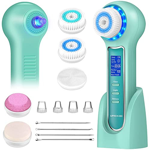 UMICKOO Face Scrubber Exfoliator,Facial Cleansing Brush Waterproof with LCD Screen,Blackhead Remover Vacuum with 5 Brush Heads,Face Spin Brush for Exfoliating, Massaging and Deep Pore Cleansing