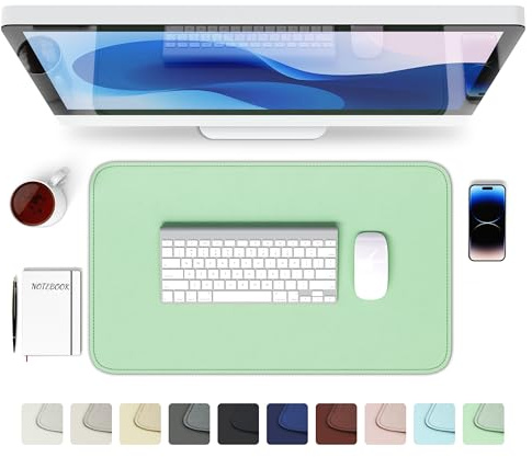 GOMIN Schreibtischunterlage 60x35cm, PU Leder Mauspad, Rutschfeste & Wasserdichte Schreibtisch Unterlage für Büro & Home Office, Schreibunterlage Abwischbar idealer Tischschutz, Hellgrün