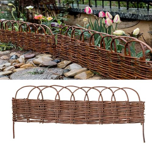 Weptrivion Willow Edging, Staketenzaun 100cm hoch, natürliche Weideneinfassung, Weidenzaun, Gartenrasen-Innenhofzaun zur Dekoration des Hofes(Color:D,Size:35 * 60cm)