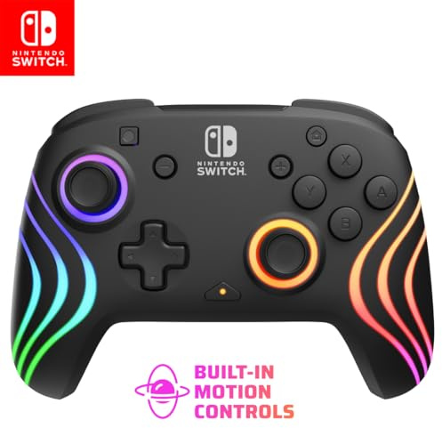 PDP Gaming Afterglow Wave Wireless Nintendo Switch Pro Controller - Officially Licensed, Nintendo Switch 2, Switch Lite/OLED, RGB LED Customization, App Controls, Rechargeable Battery Power - Black