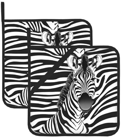 Zebra Print Printed Pot Holder Set of 2,Kitchen Essential Potholders Sets & Oven Mitts for Baking,Cooking,BBQ (8X 8 in)