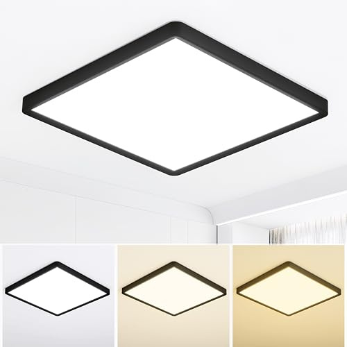 MOONSEA 40W LED Deckenleuchte Flach 3 Farben Eckige Deckenlampe 40X40cm | LED-Deckenlampe 3000K/4000K/6000K, Ultra Dünn Deckenleuchte Schwarz Eckig für Wohnzimmer Schlafzimmer Esszimmer Küche