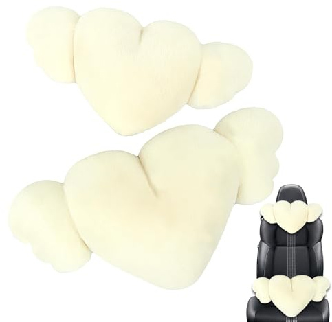 TABSIRAH Lot de 2 coussins de voiture en forme de cœur en peluche avec ailes | Coussin confortable et adorable pour appuie-tête de voiture