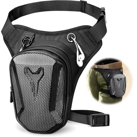 Motorcycle Thigh Bag for Men Women - Multifunctional Waist Pack With Removable Leg Straps, Expandable Storage Hip Bag for Cycling, Riding, Running, Traveling, Camping - Black