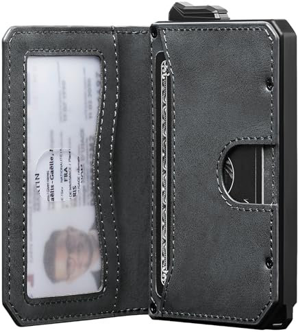 MYSHION Geldbörse Herren, Pop-Up Slim Wallet mit Ausweisfenster, Geldklammer & RFID Schutz, Klein Portmonee mit Kartenetui für 9–12 Karten, Kreditkartenetui Herren(Grau)