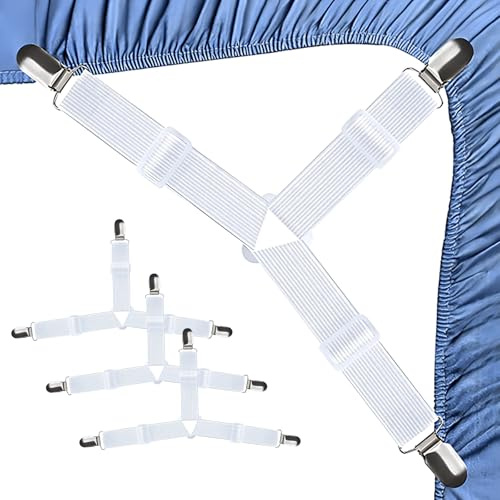 PUERFOCA 4 Stück Bettlakenspanner, Bettlaken Spanngurte, Dreieckige Verstellbare Bettlakenclips Spanner für Bettwäsche Matratze Bügelbrett Sofa