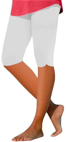 Thermo-Leggings für Damen, Weihnachten, weich gefüttert, Capri-Leggings für Damen, knielang, Capri-Leggings, Sommer, kurze Hose, lässig, einfarbig, bequem, Caprihose, Hose für Damen, weiß, M