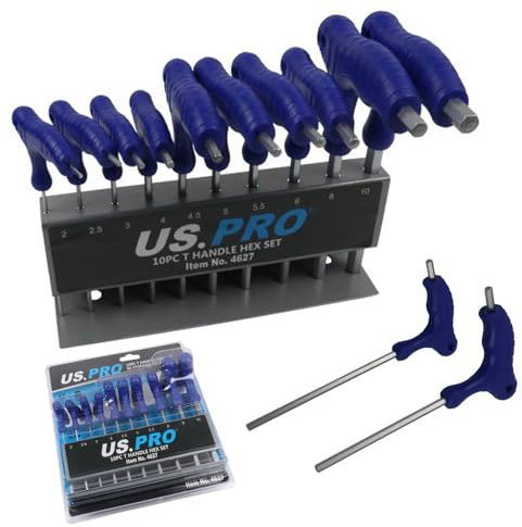 US PRO T-Handle Hex Allen Key Set 2, 2.5, 3, 4, 4.5, 5, 5.5, 6, 8, 10mm in Rack