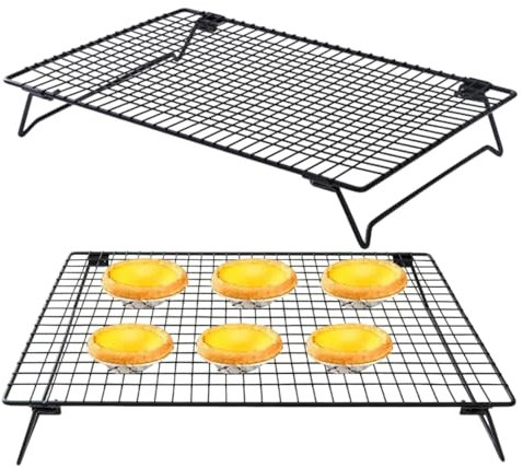 Wire Rack Baking Tray, Set of 2 Baking Plate, 34 x 24 x 5.5 cm Cake Cooling Rack, Stackable Rectangle Cookie Cooler Stand for Grilling, and Roasting, Ideal for Kitchen and Microwave