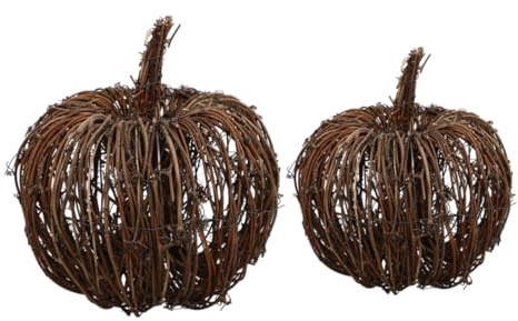 Uonlytech 2stücke Rattan Kürbis Deko Herbstliche Halloween Dekoration Natürliche Weiden-kürbis Figuren Für Innen Und Außeneinsatz Stilvolle Herbst Und Feiertagsverzierung