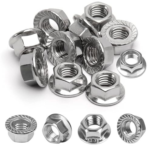 30 PezziDadi Flangiati M8, Dadi Esagonali M8 con Flangia, Dadi Autobloccanti in Acciaio Inox DIN 6923, Dado Esagonale con Dente di Bloccaggio con Denti