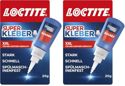 Loctite Superkleber flüssig XXL, spülmaschinenfester Superkleber für viele Sofortreparaturen, schnelltrocknender farbloser Flüssigkleber, 1 x 20 g (Packung mit 2)