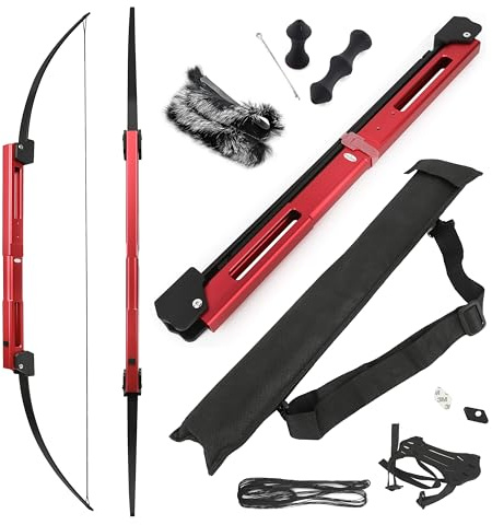 surwolf 58 Recurve båge Bågskytte Vikbar rak båge Tactical Survival Bow jaktbåge 25-55lbs med aluminiumförhöjare RH/LH Hand för ungdom & vuxen/jakt/mål/skytte (55lb-röd)