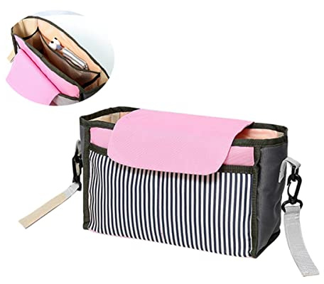 minkissy Große Kinderwagentasche Wasserdichter Organizer für Flaschen Windeln Becherhalter Schwarz