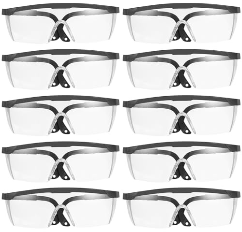 BieMian Lot de 10 lunettes de protection, transparentes, avec insert en caoutchouc, pour le tir, homme et femme, noir transparent